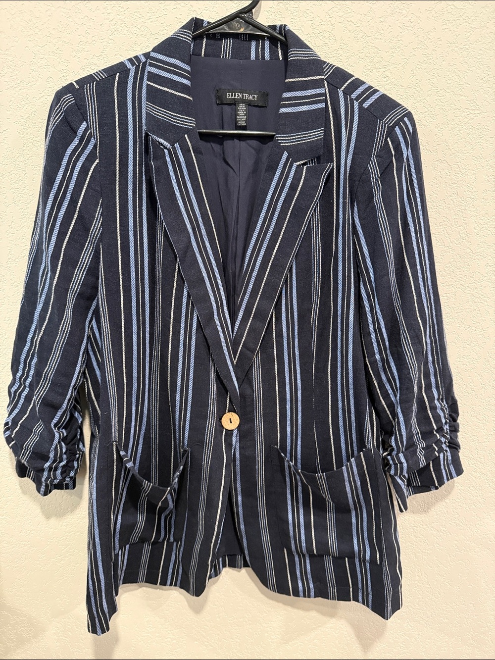 Ellen Tracy Navy Blazer with Light Blue Stripes